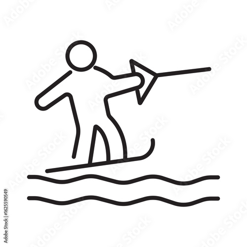 A single icon of water skiing in outline style, depicting fast-paced aquatic sport with skis. Editable stroke vector illustration.
