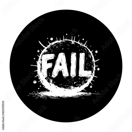 Illustration of a big white fail text on the globe with black background, creative idea