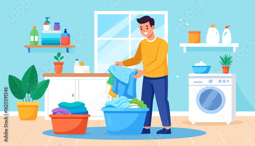 Laundry Day: A Cheerful Home Chore Illustration