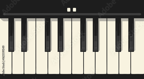 Minimalist depiction of a piano keyboard with its black and white keys, conveying a sense of musicality and simplicity perfect for musical learning