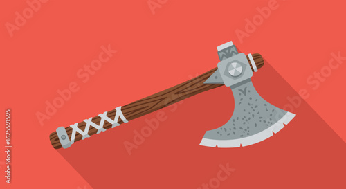 Stylized Battle Axe Illustration: Isolated Cartoon Weapon for Fantasy Themes and Decorative Projects