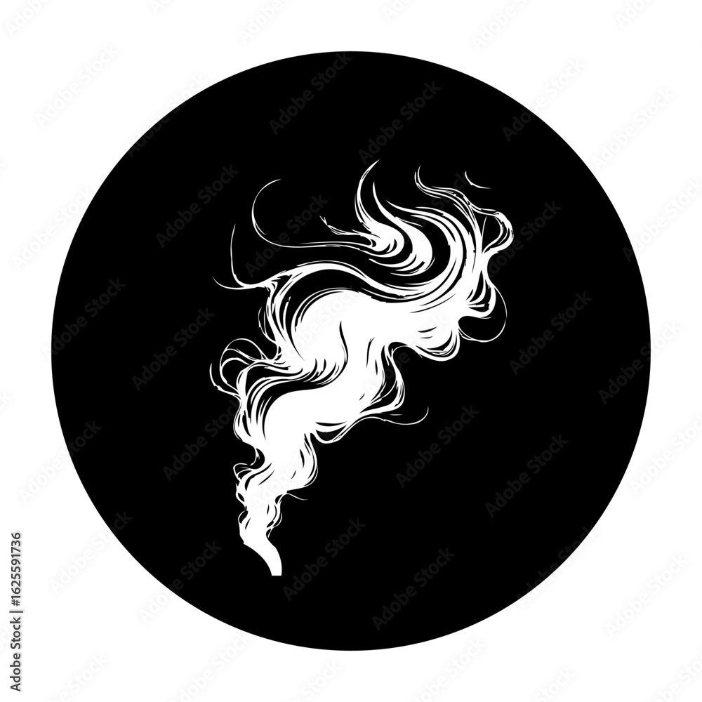 Naklejka premium Abstract white smoke illustration on black circular background creating ethereal and artistic effect for designs