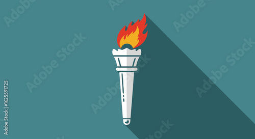 Stylized Torch Flame Symbol with Long Shadow on Teal Background Promoting Achievement and Inspiration
