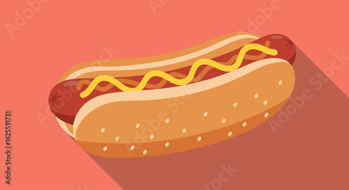 Delicious Hotdog Illustration with Mustard on Pastel Background Showcasing Culinary Art and Minimalist Design for Food Enthusiasts and Graphic