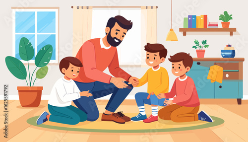 Father's Day: Man with Three Boys, Family Bonding