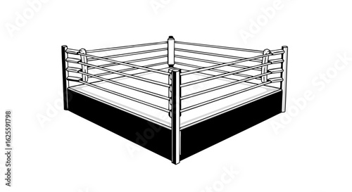 Classic boxing ring illustration with pristine white background and bold black lines