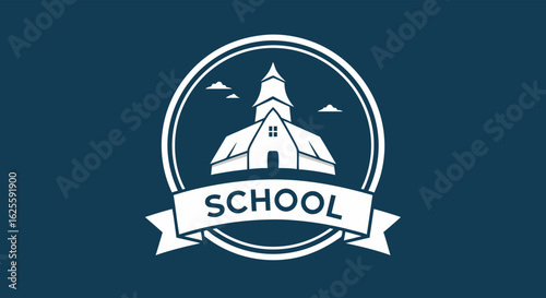 Stylized school building logo for educational institutions and learning centers representation