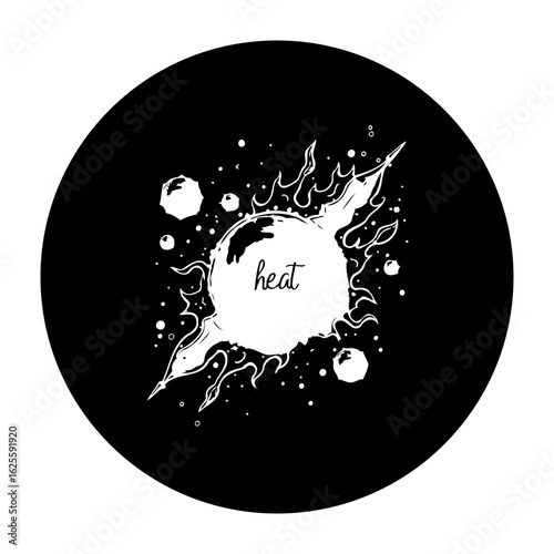 Abstract illustration of fire with heat design featuring artistic flames in a dark background circle