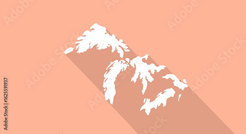Minimalist Map Illustration of the Great Lakes Region with Long Shadow and Light Pastel Background Showing the Geography of North America