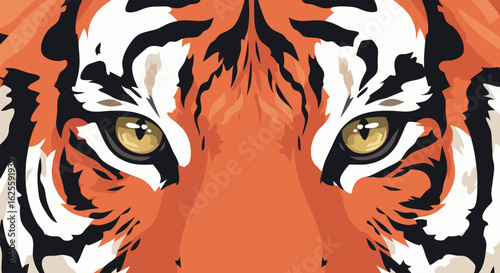 Intense Tiger Gaze: A Striking Graphic Illustration of a Majestic Feline Face with Piercing Eyes and Bold Stripes