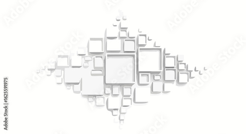 Geometric Composition: Abstract White Boxes Arranged in a Diamond Pattern Design 50 characters minimum and 100 characters maximum