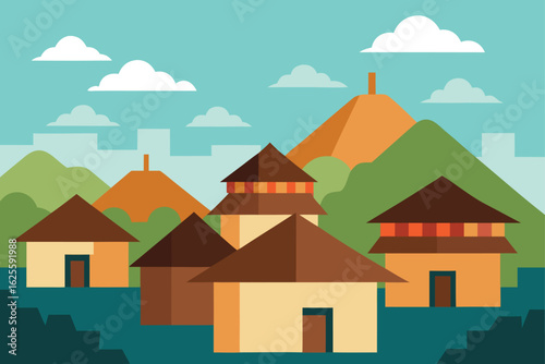village scene with traditional rooftops   (1).eps