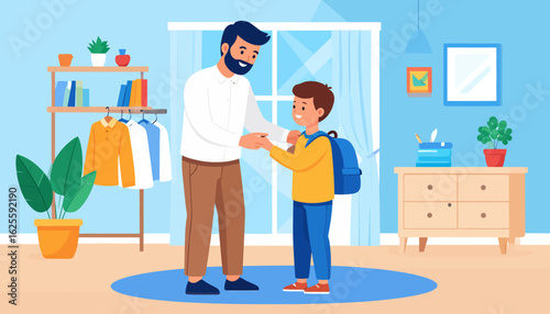 Father-Son Bonding: Back to School Illustration