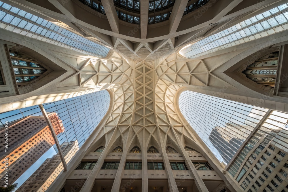 Fototapeta premium Modern Architecture Interior with Geometric Ceiling