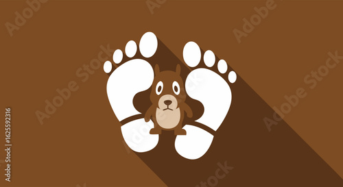 Whimsical footstep odyssey: A playful union of footprints and cartoon creature in earthy minimalism