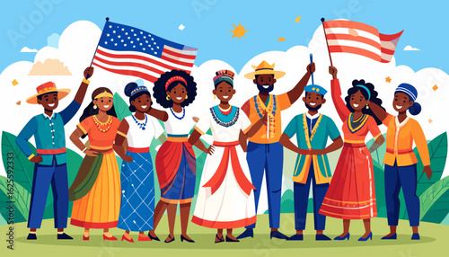 Diverse Cultural Celebration with Flags and Traditional Attire