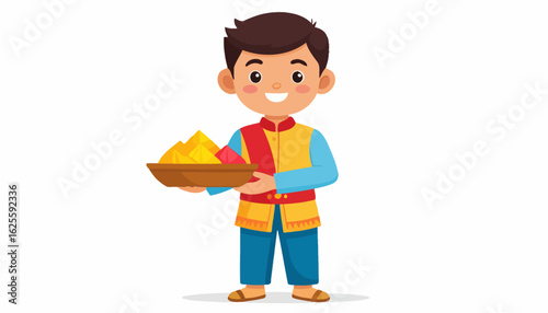 Boy Holding Offering: Cultural Celebration Illustration
