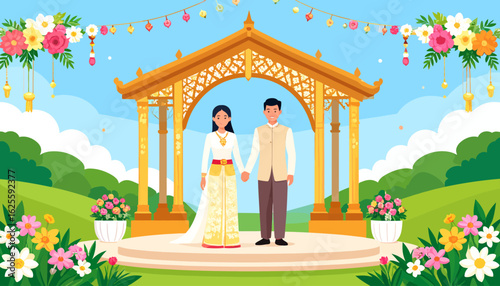 Elegant Couple Holding Hands at Outdoor Wedding Ceremony