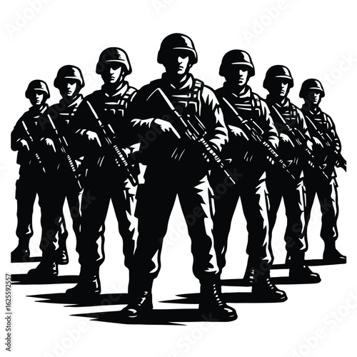 black and white soldiers standing with rifles clip art preview