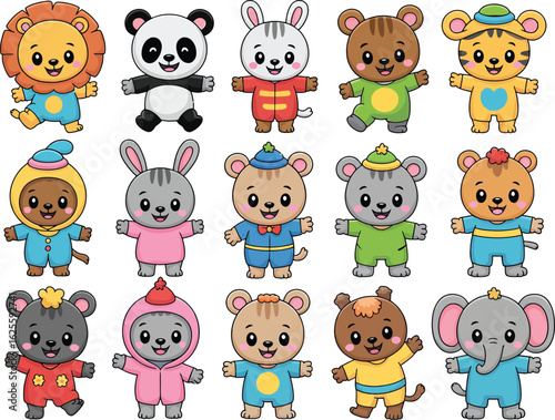 Cute Cartoon Animals in Various Outfits and Poses lion