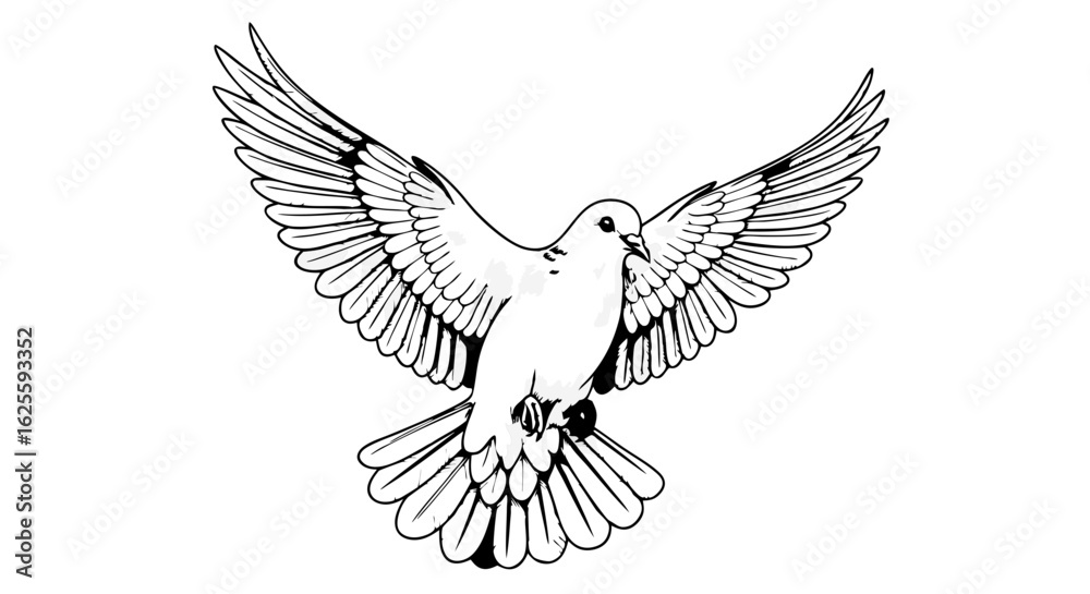 Fototapeta premium Elegant Dove Illustration: A Symbol of Hope and Peace for Creative Projects, with Detailed Wing Design