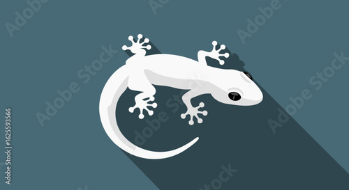 Abstract minimalist gecko illustration with long shadow effect on clean background showing wildlife representation artful presentation
