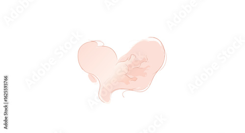 Watercolor illustration of a baby in utero shaped like a heart conveying tender love and care for the unborn child representing a precious new life