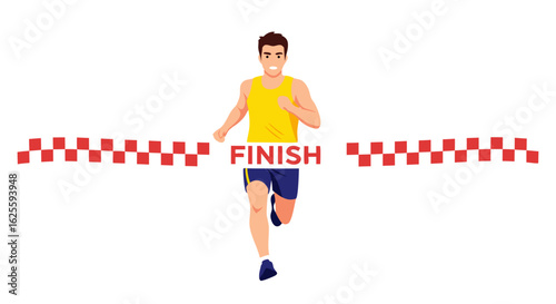 Triumphant runner crossing the finish line with determination and athletic prowess, embodying success and victory in a competitive race scenario