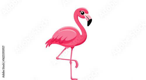 Captivating pink flamingo illustration on a stark white background, elegant vector art depicts tropical bird with style