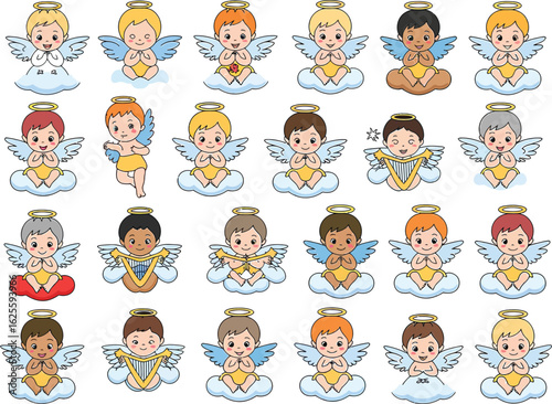 Diverse Group of Cartoon Angels with Musical Instruments