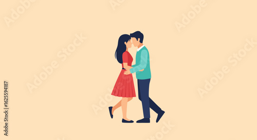 Stylized illustration of a couple embracing, showcasing affection and a modern graphic design aesthetic for concepts of relationships and togetherness