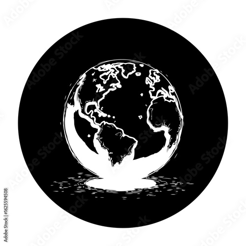 Conceptual illustration showcasing earth melting in black and white evoking climate change and environmental crisis