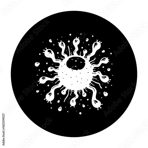 Conceptual illustration of a dangerous virus with spiky projections isolated on a black background, creating a visually striking depiction