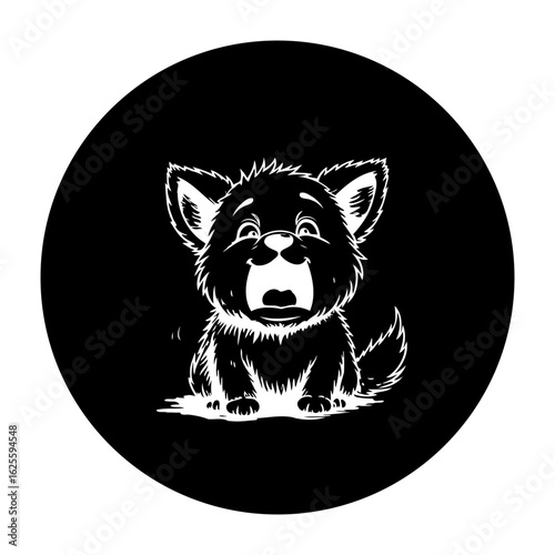 Illustration of a cute red panda with open mouth in black and white design with soft edges