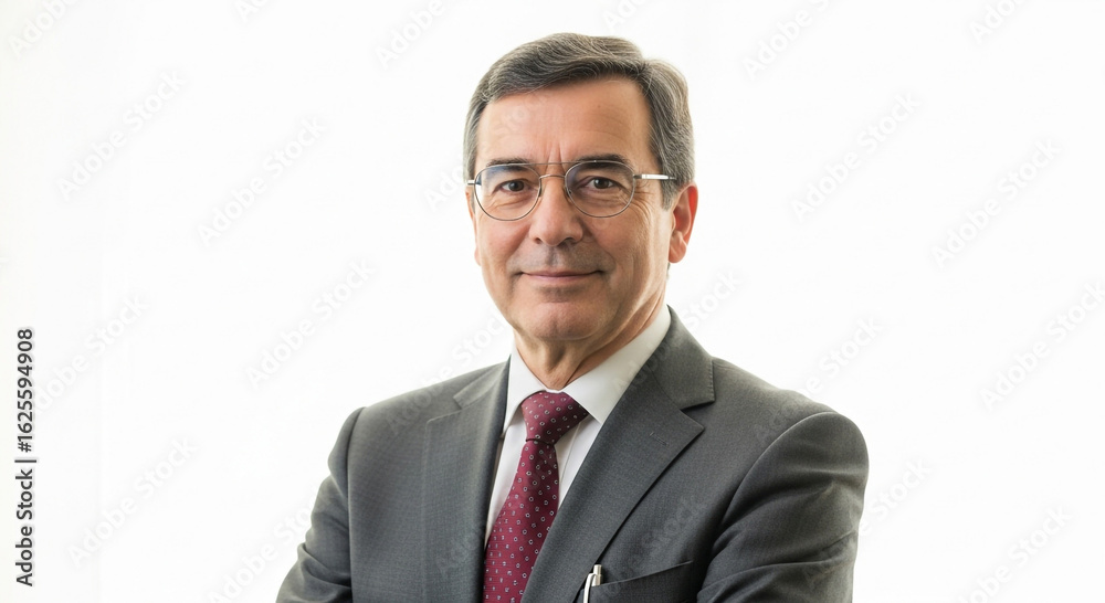 A professional man in a suit and tie with glasses posing for a portrait on a white background image here A professional man in a suit and tie with glasses posing for a portrait on a white background image here