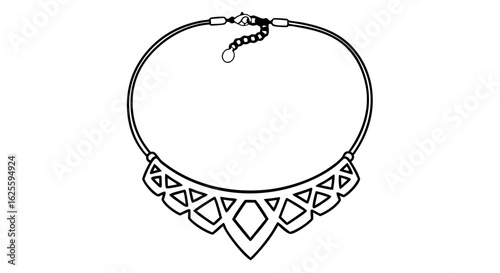 Minimalist necklace design with geometric elements, radiating elegance and modern simplicity, black and white accessory sketch portraying