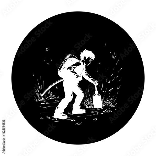 illustration of firefighter extinguishing fire with shovel depicting the relentless battle against devastating wildfires and environmental impacts