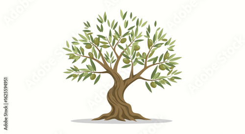 Stylized Olive Tree Illustration with Green Olives Against a Clear Background