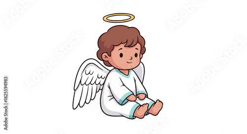 Charming cherub illustration radiating innocence, divine aura and ethereal tenderness, portraying a baby angel with graceful wings and an optimistic