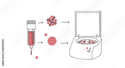 Process of Blood Sample Centrifugation in Medical Research Laboratory Depicted with Graphics, for Scientific Analysis and Research Visualization