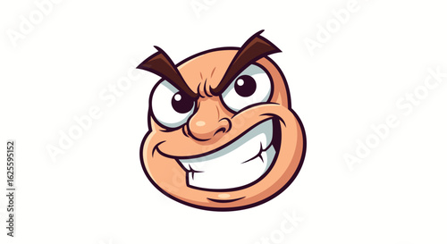 Cartoonish Visage Expressing Mischief with Angular Brows and Prominent Grin Depicting Scheming or Vexation within Vector Artwork