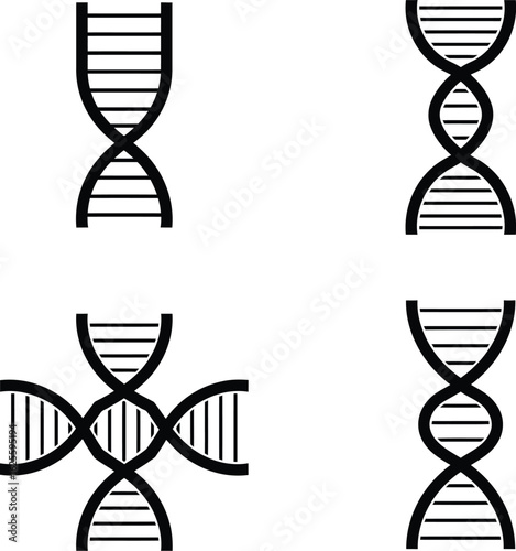  DNA Helix Icon Collection., Set of Genetics and Biology Symbols., Science and Biotechnology Vector Icons.

