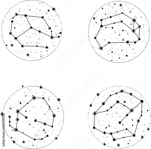 Abstract Digital Floral Patterns., Set of Technology and Nature Hybrid Symbols., Symmetrical Circuit Board Flower Designs.