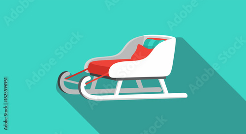 Festive winter sleigh illustration, evokes holiday cheer, embodying seasonal magic and minimalistic elegance with vibrant colors and clean lines