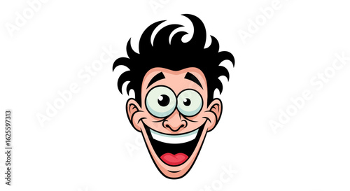 Cartoon Illustration of a Man's Head Displaying an Exaggerated and Joyful Expression