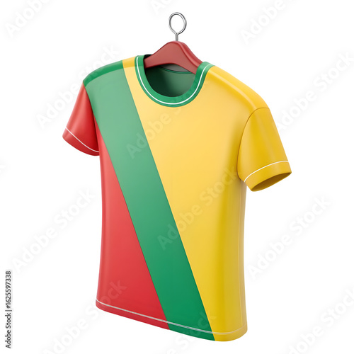 Tricolor T-Shirt Mockup with Red Green Yellow Diagonal Stripes Isolated.