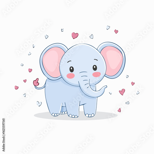 Adorable baby elephant surrounded by hearts, a whimsical and charming illustration