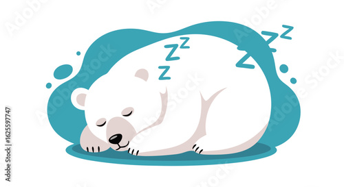 Captivating Cartoon Illustration of a Deeply Sleeping Polar Bear with Zzz's floating around its head