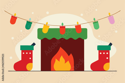 festive fireplace scene featuring a cozy rug  chr (1).eps