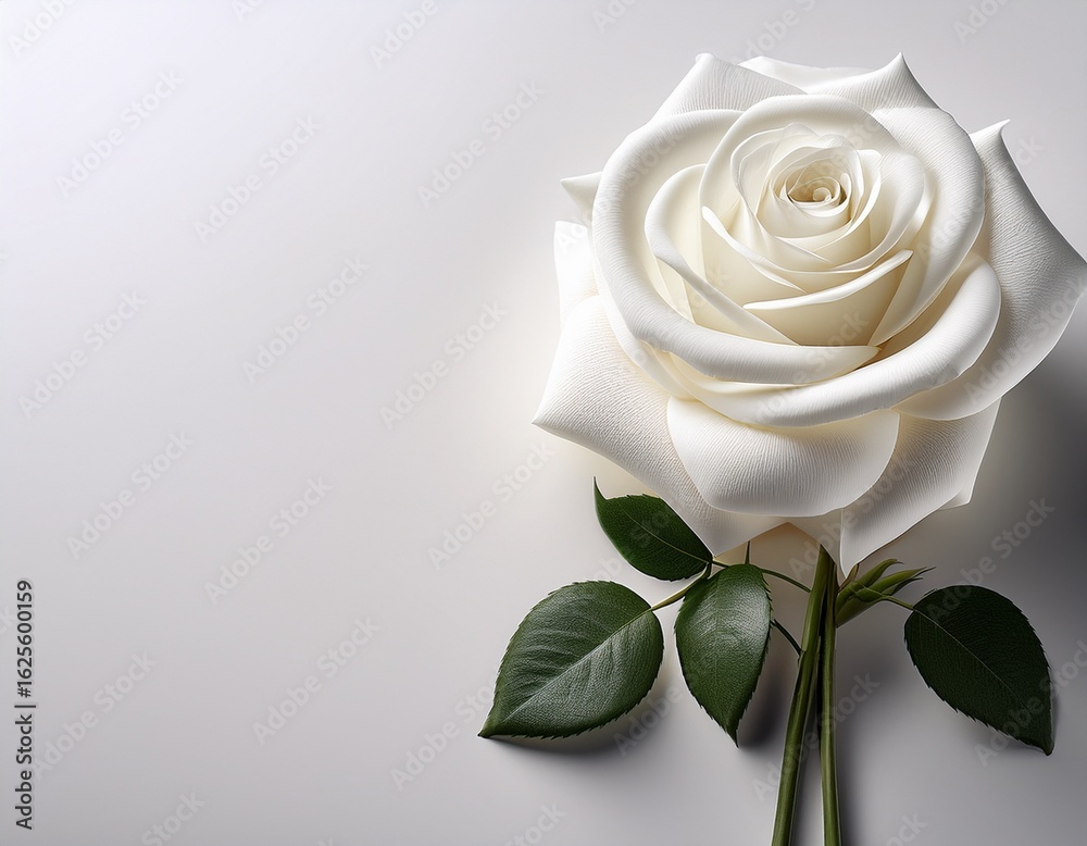 Fototapeta premium a white rose displayed on a white background with copy space image